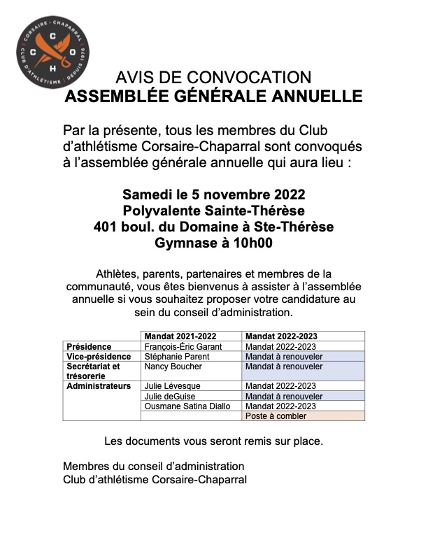 Convocation à l’AGA 2022